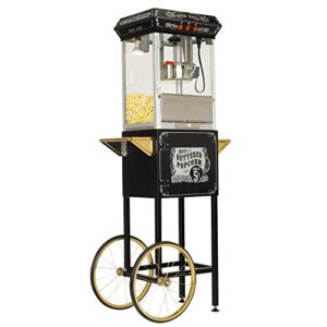 funtime sideshow popper 8-ounce hot oil popcorn machine with cart, black/gold