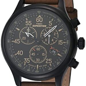 Timex Men’s T49905 Expedition Field Chronograph Black/Brown Leather Strap Watch