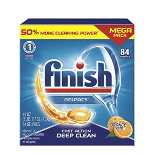 finish all in 1 gelpacs orange, dishwasher detergent tablets 84 count (packaging may vary )