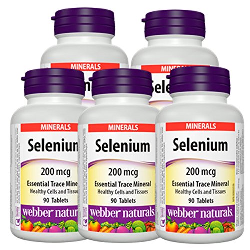 Webber Naturals Selenium, 200mcg, 90 Tablets x 5 Bottles