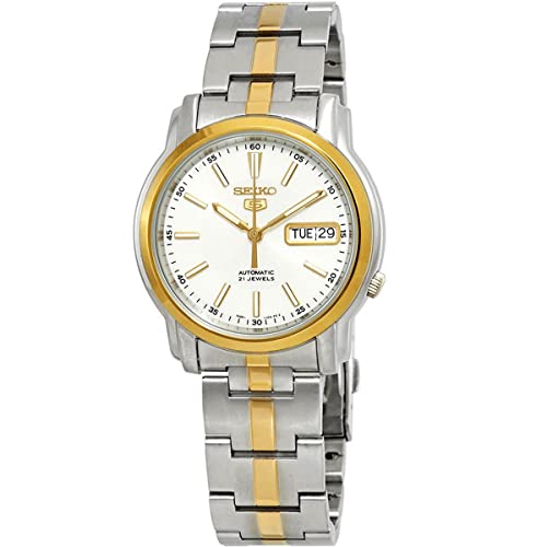 Seiko 5 #SNKL84 Men's Two Tone Stainless Steel White Dial Automatic Watch by Seiko Watches