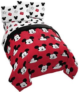jay franco disney mickey mouse cute faces 4 piece twin bed set - includes comforter & sheet set - super soft fade resistant polyester - (official disney product)