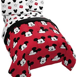 Jay Franco Disney Mickey Mouse Cute Faces 4 Piece Twin Bed Set - Includes Comforter & Sheet Set - Super Soft Fade Resistant Polyester - (Official Disney Product)