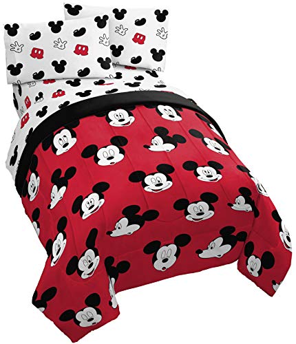 Jay Franco Disney Mickey Mouse Cute Faces 4 Piece Twin Bed Set - Includes Comforter & Sheet Set - Super Soft Fade Resistant Polyester - (Official Disney Product)