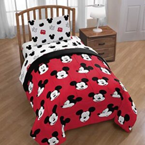 Jay Franco Disney Mickey Mouse Cute Faces 4 Piece Twin Bed Set - Includes Comforter & Sheet Set - Super Soft Fade Resistant Polyester - (Official Disney Product)