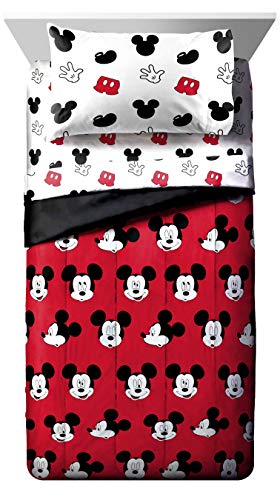 Jay Franco Disney Mickey Mouse Cute Faces 4 Piece Twin Bed Set - Includes Comforter & Sheet Set - Super Soft Fade Resistant Polyester - (Official Disney Product)