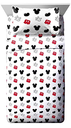 Jay Franco Disney Mickey Mouse Cute Faces 4 Piece Twin Bed Set - Includes Comforter & Sheet Set - Super Soft Fade Resistant Polyester - (Official Disney Product)