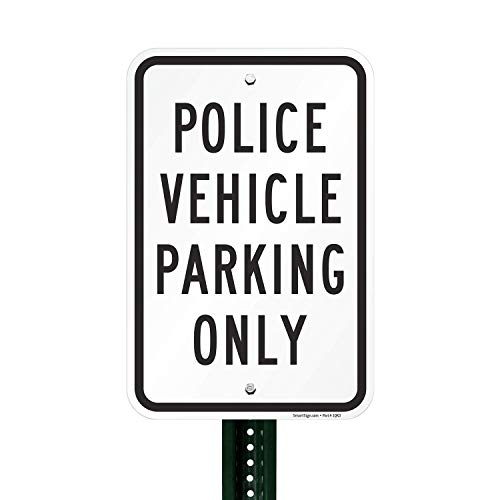 SmartSign - K-4470-AL-12x18 "Police Vehicle Parking Only" Sign | 12" x 18" Aluminum Black on White