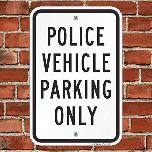 SmartSign - K-4470-AL-12x18 "Police Vehicle Parking Only" Sign | 12" x 18" Aluminum Black on White