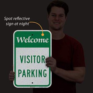 SmartSign - K-7690-EG-12x18 "Welcome - Visitor Parking" Sign | 12" x 18" 3M Engineer Grade Reflective Aluminum Green on White