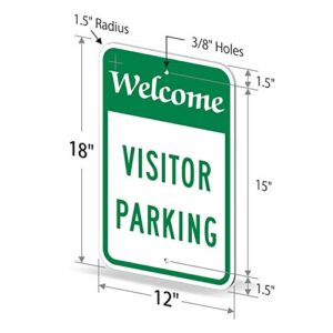 SmartSign - K-7690-EG-12x18 "Welcome - Visitor Parking" Sign | 12" x 18" 3M Engineer Grade Reflective Aluminum Green on White