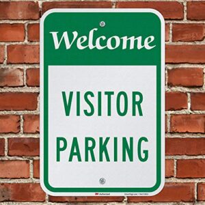 SmartSign - K-7690-EG-12x18 "Welcome - Visitor Parking" Sign | 12" x 18" 3M Engineer Grade Reflective Aluminum Green on White