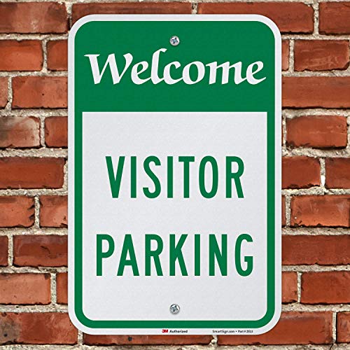 SmartSign - K-7690-EG-12x18 "Welcome - Visitor Parking" Sign | 12" x 18" 3M Engineer Grade Reflective Aluminum Green on White