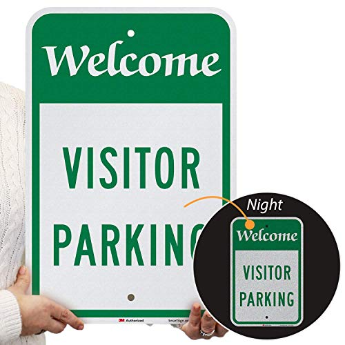 SmartSign - K-7690-EG-12x18 "Welcome - Visitor Parking" Sign | 12" x 18" 3M Engineer Grade Reflective Aluminum Green on White