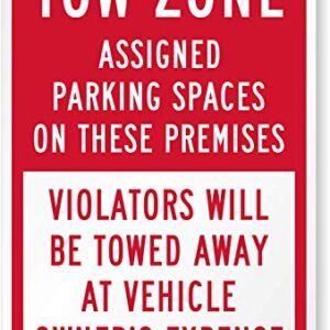 SmartSign 18 x 12 inch “Tow Zone - Assigned Parking Spaces On These Premises, Violators Towed” Metal Sign, 63 mil Laminated Rustproof Aluminum, Red and White