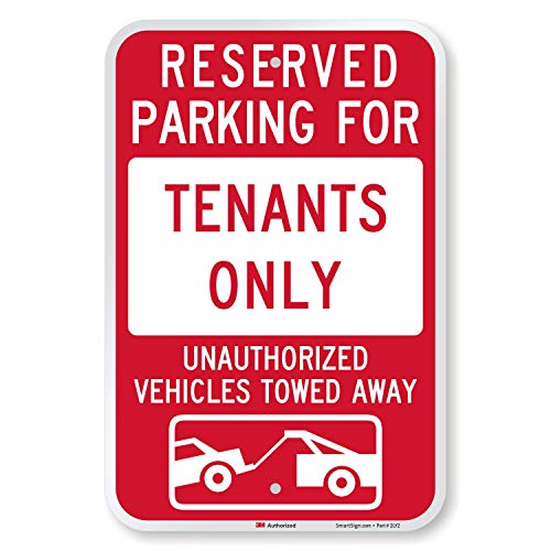 SmartSign - K-8727-EG-12x18 "Reserved Parking For Tenants, Unauthorized Vehicles Towed" Sign | 12" x 18" 3M Engineer Grade Reflective Aluminum Red on White