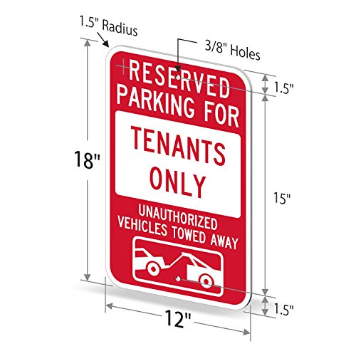 SmartSign - K-8727-EG-12x18 "Reserved Parking For Tenants, Unauthorized Vehicles Towed" Sign | 12" x 18" 3M Engineer Grade Reflective Aluminum Red on White