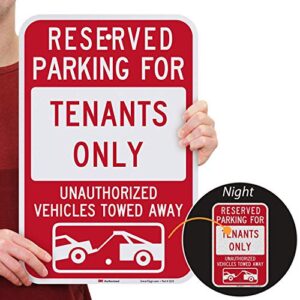 SmartSign - K-8727-EG-12x18 "Reserved Parking For Tenants, Unauthorized Vehicles Towed" Sign | 12" x 18" 3M Engineer Grade Reflective Aluminum Red on White