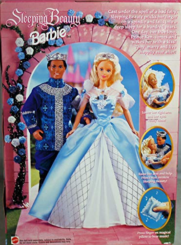 Barbie 1998 Sleeping Beauty Doll with Dress, Shoes and Musical Pillow Plus Her Eyes Magically Open and Close