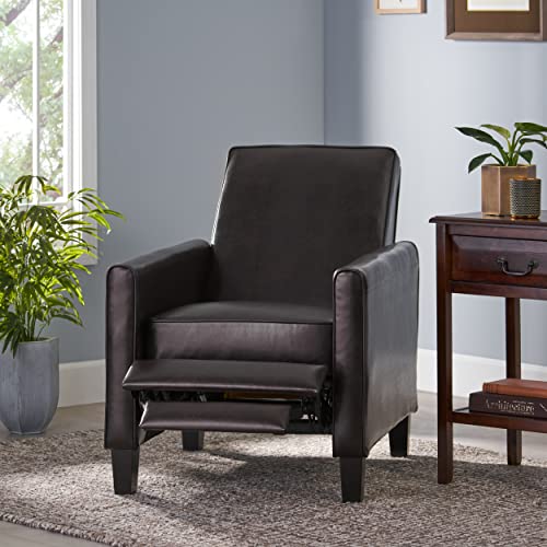 Great Deal Furniture Lucas Brown Leather Modern Sleek Recliner Club Chair