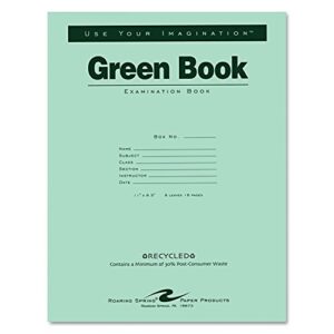 roaring spring 77509 green books exam books stapled wide rule 11 x 8 1/2 8 sheets/16 pages