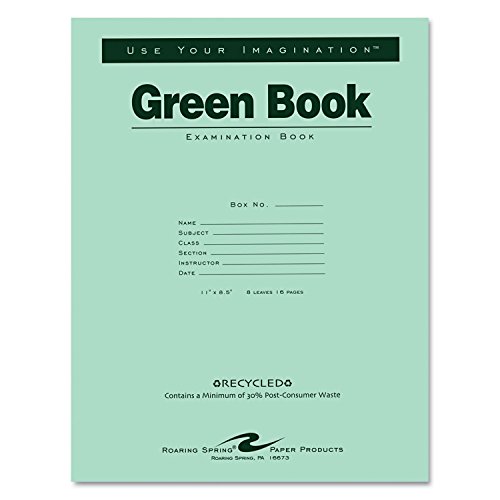 Roaring Spring 77509 Green Books Exam Books Stapled Wide Rule 11 x 8 1/2 8 Sheets/16 Pages