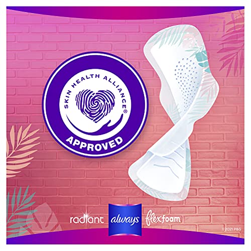 Always Radiant FlexFoam Teen Pads Regular Absorbency, 100% Leak Free Protection is possible, with Wings, Unscented, 28 Count