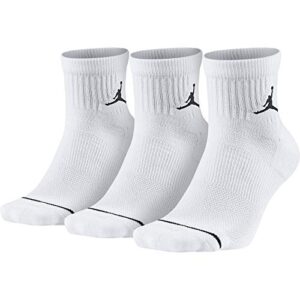 nike jordan jumpman quarter socks (3 pair) sx5544-100 (medium, white/black)