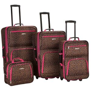 rockland jungle softside upright luggage, pink leopard, 4-piece set (14/29/24/28)