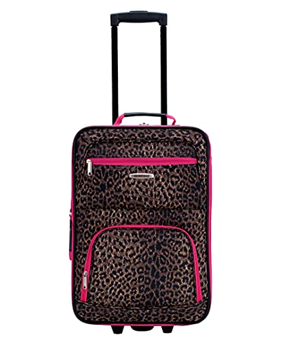 Rockland Jungle Softside Upright Luggage, Pink Leopard, 4-Piece Set (14/29/24/28)