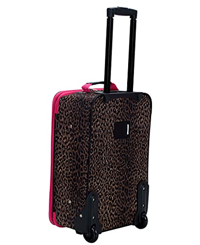 Rockland Jungle Softside Upright Luggage, Pink Leopard, 4-Piece Set (14/29/24/28)