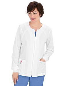 cherokee zip front scrub jackets for women, workwear core stretch soft brushed twill 4315, s, white