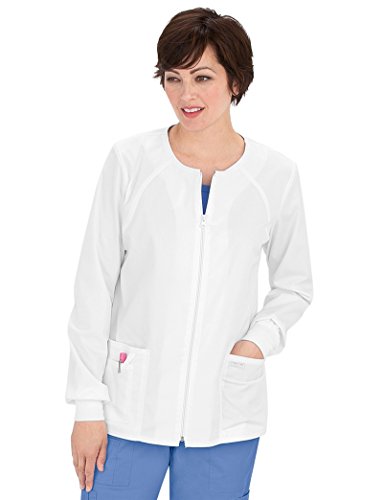 Cherokee Zip Front Scrub Jackets for Women, Workwear Core Stretch Soft Brushed Twill 4315, S, White