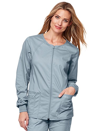 Cherokee Zip Front Scrub Jackets for Women, Workwear Core Stretch Soft Brushed Twill 4315, S, White