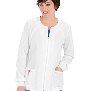 Cherokee Zip Front Scrub Jackets for Women, Workwear Core Stretch Soft Brushed Twill 4315, S, White