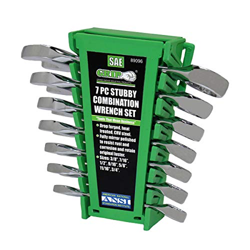 GRIP 89096 Stubby Combo Wrench Set, SAE, 7-Piece, 32 oz.