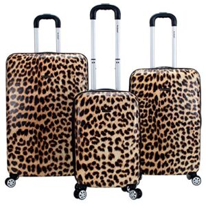 rockland safari hardside spinner wheel luggage, leopard, 3-piece set (20/24/28)
