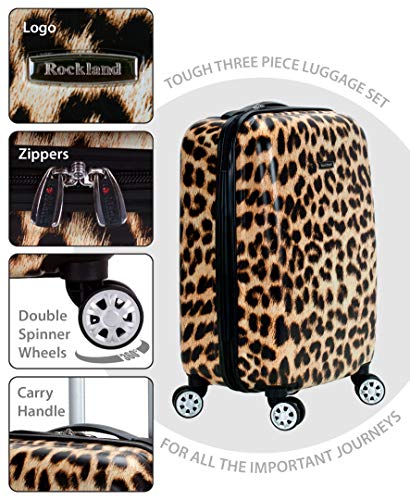 Rockland Safari Hardside Spinner Wheel Luggage, Leopard, 3-Piece Set (20/24/28)