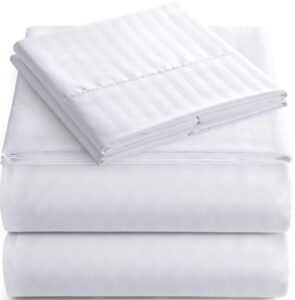king italian prestige collection striped bed sheet set – 1800 luxury soft microfiber deep pocket 4-piece bedding set - wrinkle, stain, fade resistant - white