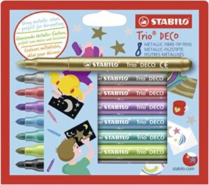 stabilo metallic felt-tip pen trio deco - pack of 8 - assorted colours