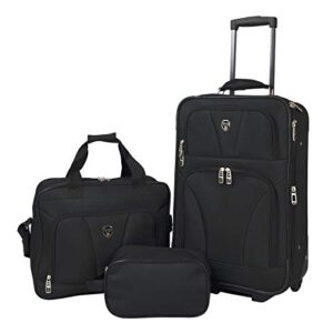 travelers club bowman expandable luggage, black, 3-piece set (dopp/tote/20)