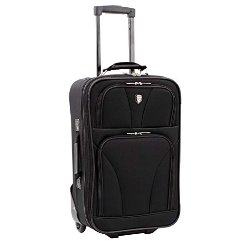 Travelers Club Bowman Expandable Luggage, Black, 3-Piece Set (Dopp/Tote/20)