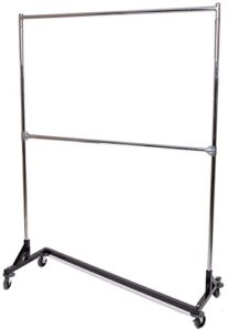 commercial grade rolling nesting garment clothing z rack, black base: 5 ft. uprights wiith double rails