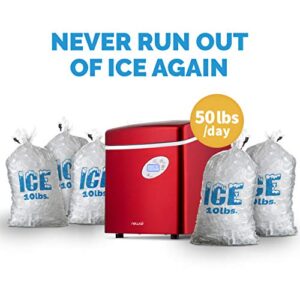 NewAir Portable Ice Maker 50 lb. Daily | Red | 3 Size Bullet Shaped Ice | First Batch Under 10 Minutes | Self Cleaning Quiet Operation Countertop Ice Machine | AI-215R