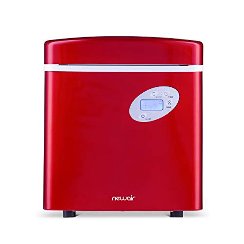 NewAir Portable Ice Maker 50 lb. Daily | Red | 3 Size Bullet Shaped Ice | First Batch Under 10 Minutes | Self Cleaning Quiet Operation Countertop Ice Machine | AI-215R