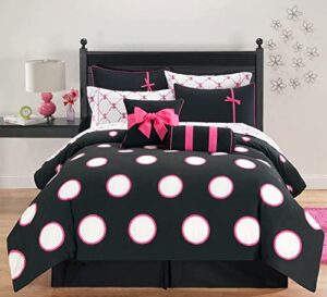 vcny home twin bed-in-a-bag set : pretty polka dot design, luxurious microfiber in pink ; 8 pc set includes reversible comforter, 1 pillow shams, 3 pc sheet set, bedskirt, decorative pillows