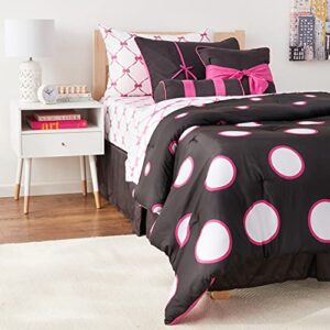 VCNY Home Twin Bed-in-a-Bag Set : Pretty Polka Dot Design, Luxurious Microfiber in Pink ; 8 pc Set Includes Reversible Comforter, 1 Pillow Shams, 3 Pc Sheet Set, Bedskirt, Decorative Pillows