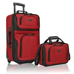 U.S. Traveler Rio Rugged Fabric Expandable Carry-On Luggage Set, Red, 2-Piece Set