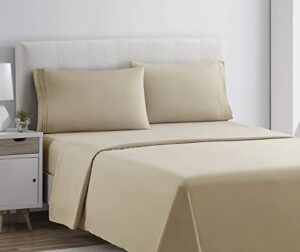clara clark queen sheets set, deep pocket bed sheets for queen size bed - 4 piece queen size sheets, extra soft bedding sheets & pillowcases, beige cream sheets queen