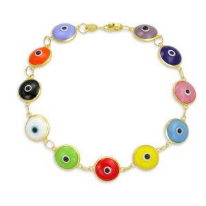 bling jewelry protection good luck amulet turkish glass bead evil eye bracelet for women teen 14k yellow gold plated .925 sterling silver multicolor 7 inch